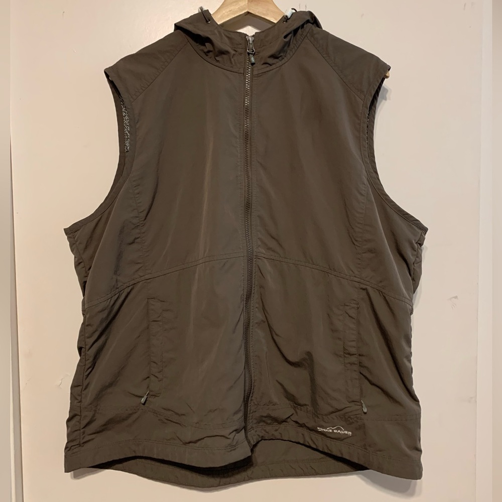 Eddie Bauer Zippered Hooded Chocolate Brown Vest Size 2XL